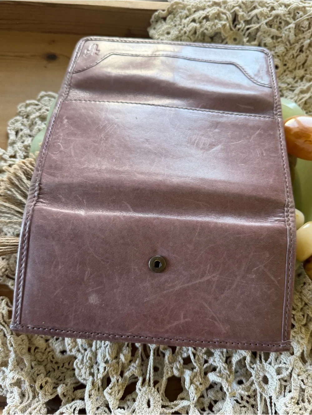 Frye Lavender Dusty Purple Rustic Leather Continental Tri-Fold Wallet